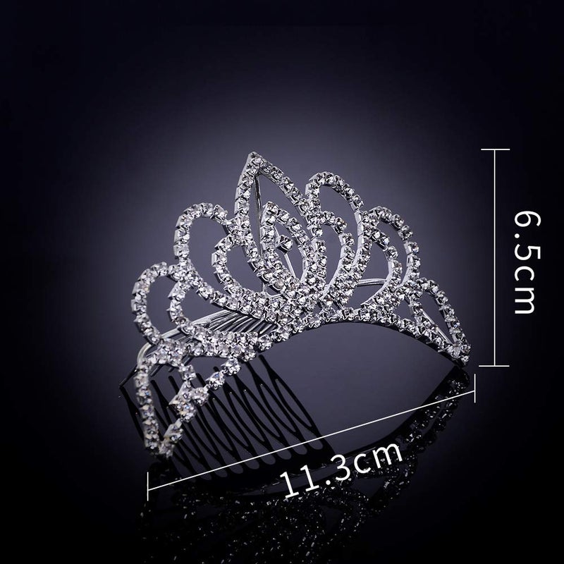 Bseash Mini 4.4" Silver Crystal Tiara Crown Headband Princess Elegant Crown with combs pin for Women Girls Bridal Wedding Prom Birthday Party - Image 3